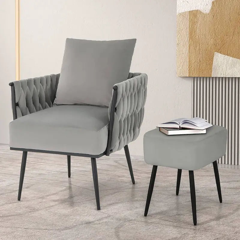 Ensemble de fauteuil d'appoint et de repose-pieds simples Gymax Modern Dutch en velours