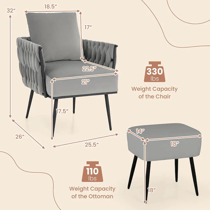 Ensemble de fauteuil d'appoint et de repose-pieds simples Gymax Modern Dutch en velours