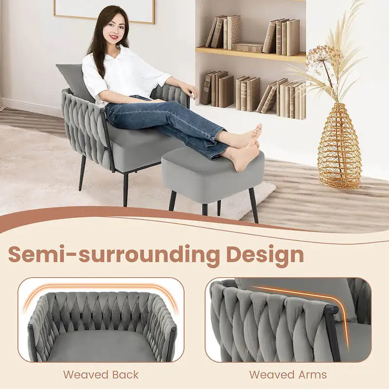 Ensemble de fauteuil d'appoint et de repose-pieds simples Gymax Modern Dutch en velours