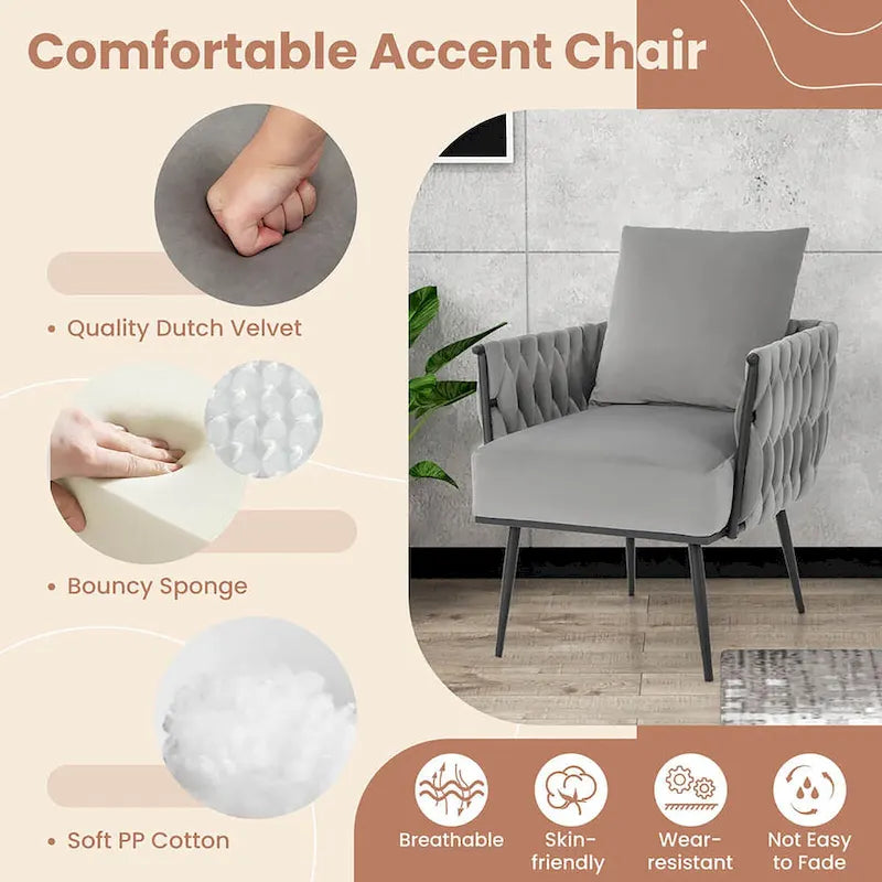 Ensemble de fauteuil d'appoint et de repose-pieds simples Gymax Modern Dutch en velours