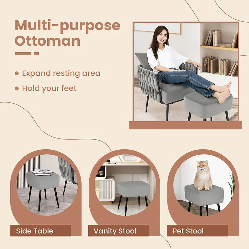 Ensemble de fauteuil d'appoint et de repose-pieds simples Gymax Modern Dutch en velours