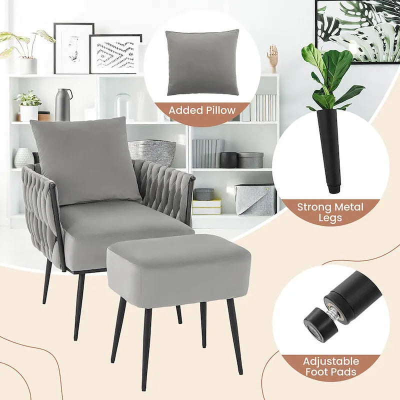 Ensemble de fauteuil d'appoint et de repose-pieds simples Gymax Modern Dutch en velours