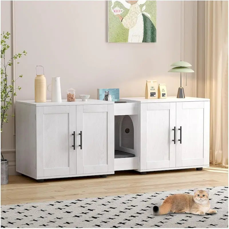 Meuble cache-litière double pour chats