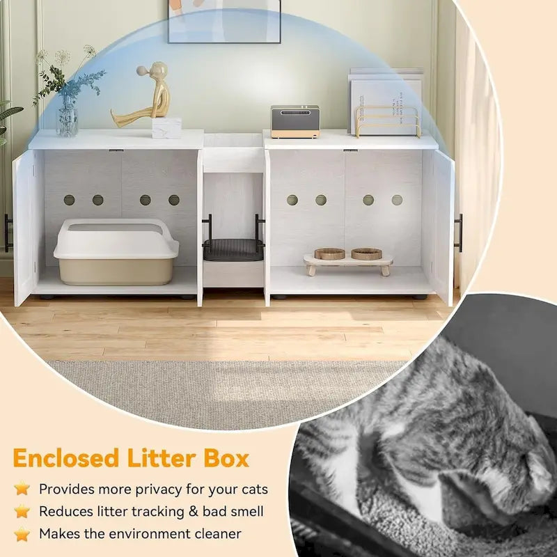 Meuble cache-litière double pour chats