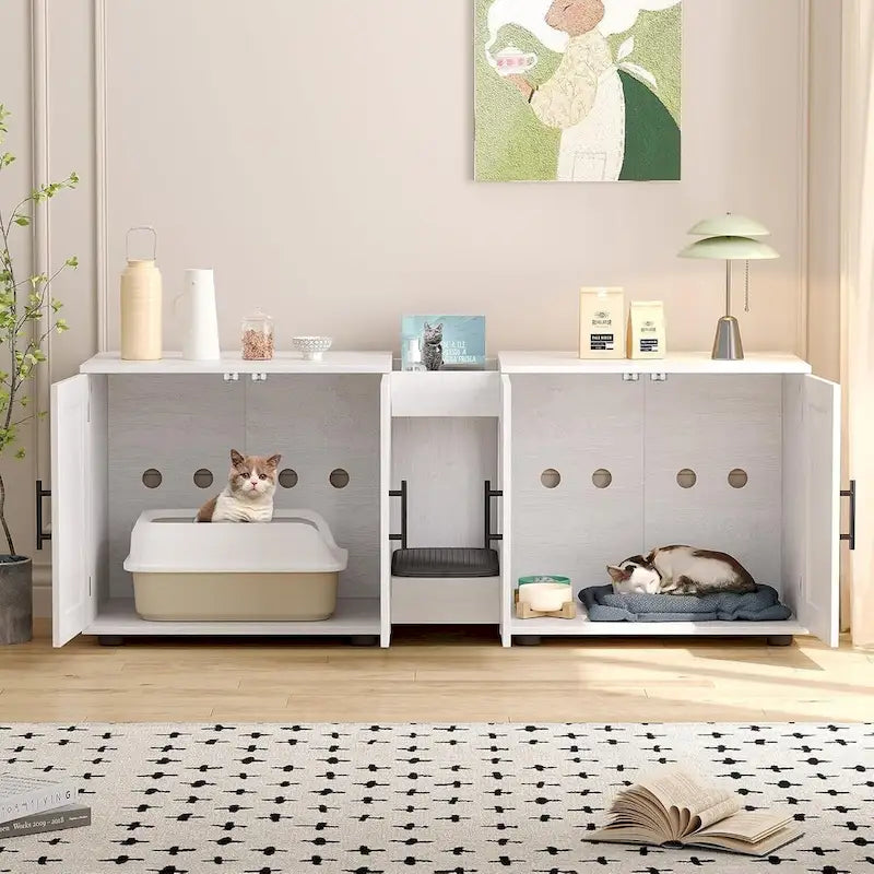 Meuble cache-litière double pour chats