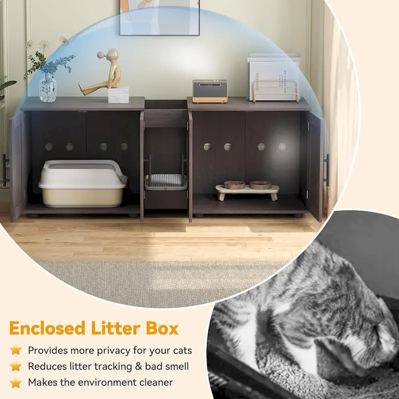 Meuble cache-litière double pour chats