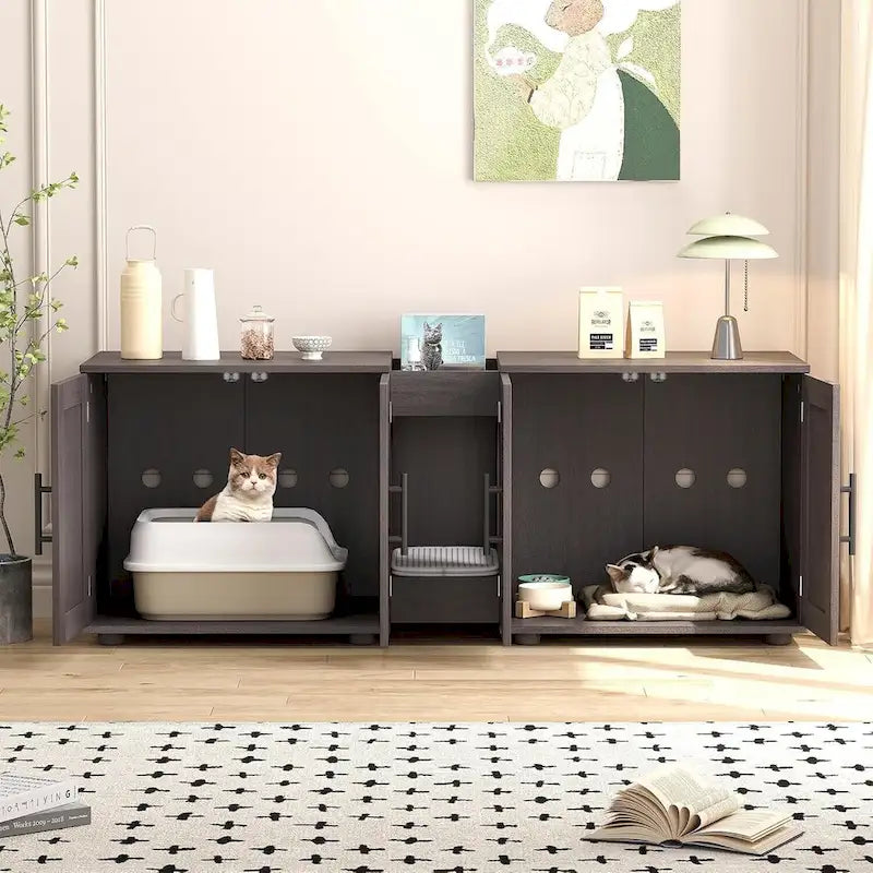 Meuble cache-litière double pour chats