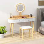 Costway Ensemble Coiffeuse en Bois Massif avec Miroir LED