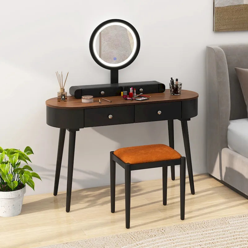Costway Ensemble Coiffeuse en Bois Massif avec Miroir LED