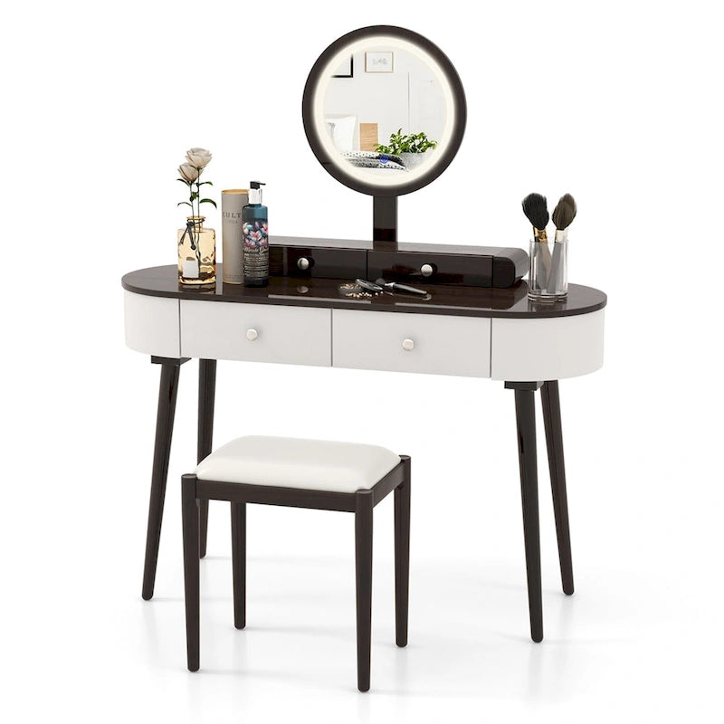 Costway Ensemble Coiffeuse en Bois Massif avec Miroir LED
