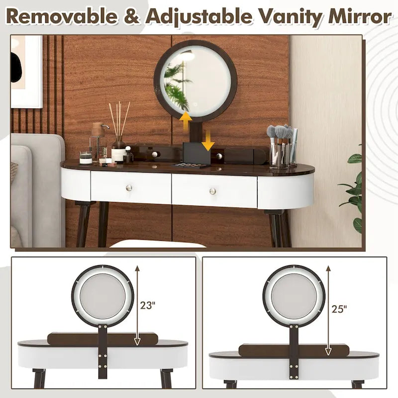 Costway Ensemble Coiffeuse en Bois Massif avec Miroir LED