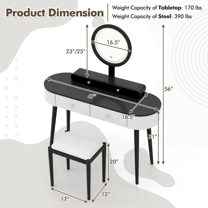 Costway Ensemble Coiffeuse en Bois Massif avec Miroir LED