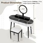 Costway Ensemble Coiffeuse en Bois Massif avec Miroir LED