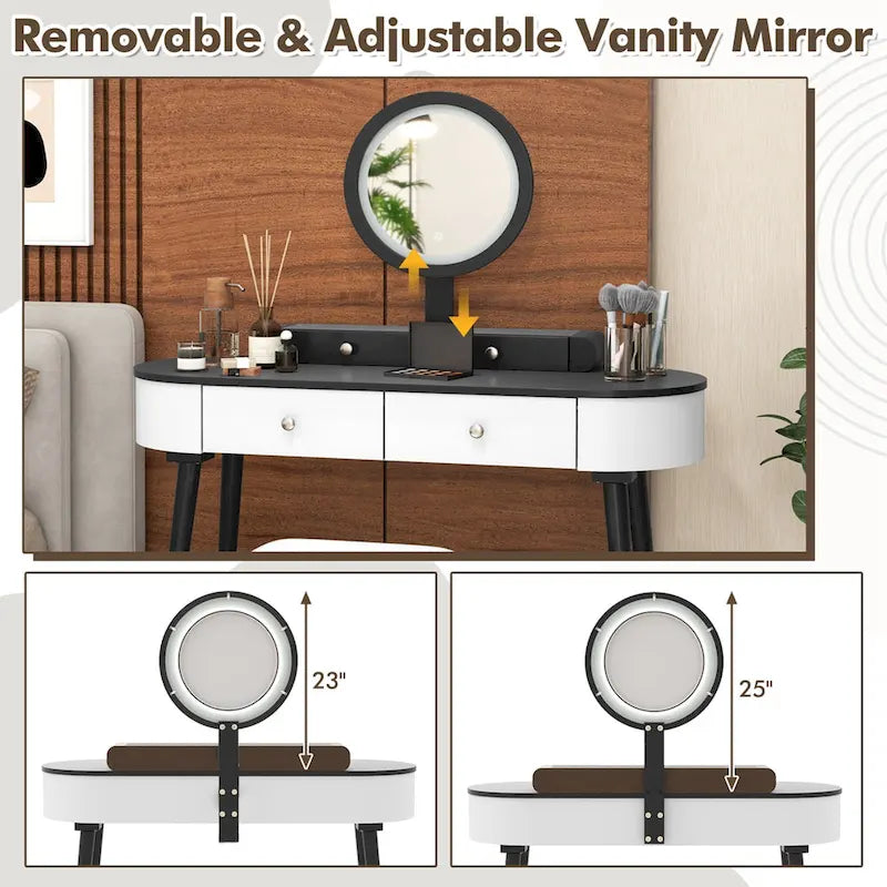 Costway Ensemble Coiffeuse en Bois Massif avec Miroir LED