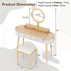 Costway Ensemble Coiffeuse en Bois Massif avec Miroir LED