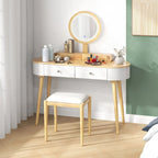 Costway Ensemble Coiffeuse en Bois Massif avec Miroir LED