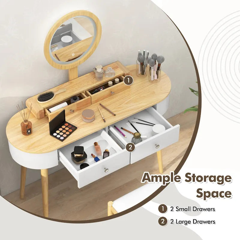 Costway Ensemble Coiffeuse en Bois Massif avec Miroir LED