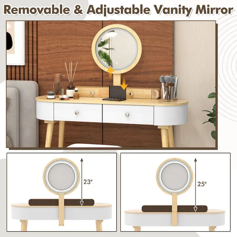 Costway Ensemble Coiffeuse en Bois Massif avec Miroir LED