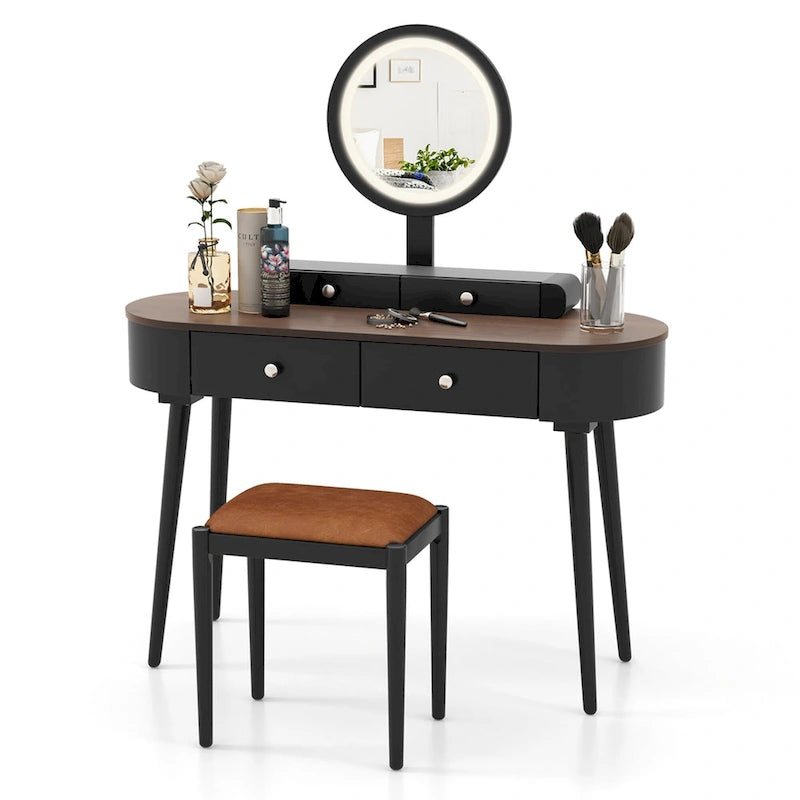 Costway Ensemble Coiffeuse en Bois Massif avec Miroir LED