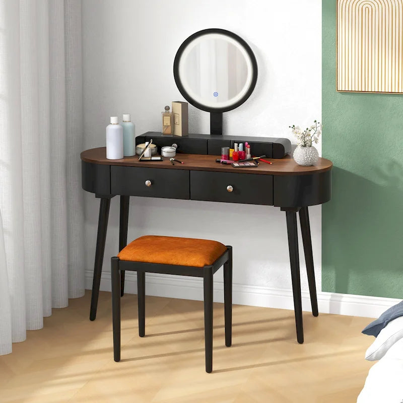 Costway Ensemble Coiffeuse en Bois Massif avec Miroir LED