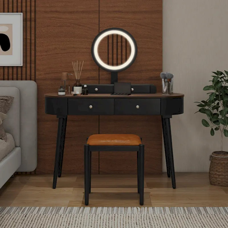 Costway Ensemble Coiffeuse en Bois Massif avec Miroir LED