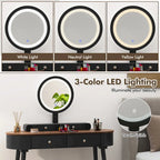 Costway Ensemble Coiffeuse en Bois Massif avec Miroir LED