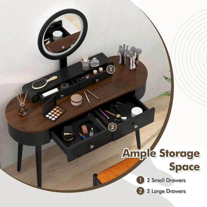 Costway Ensemble Coiffeuse en Bois Massif avec Miroir LED