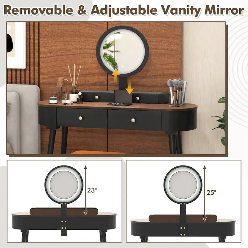 Costway Ensemble Coiffeuse en Bois Massif avec Miroir LED