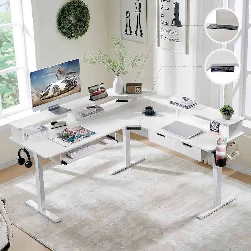 Bureau d'ordinateur électrique en L de 60 po, bureau de jeu réglable en hauteur