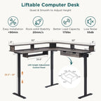 Bureau d'ordinateur électrique en L de 60 po, bureau de jeu réglable en hauteur