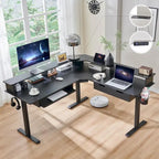 Bureau d'ordinateur électrique en L de 60 po, bureau de jeu réglable en hauteur