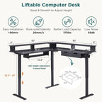 Bureau d'ordinateur électrique en L de 60 po, bureau de jeu réglable en hauteur