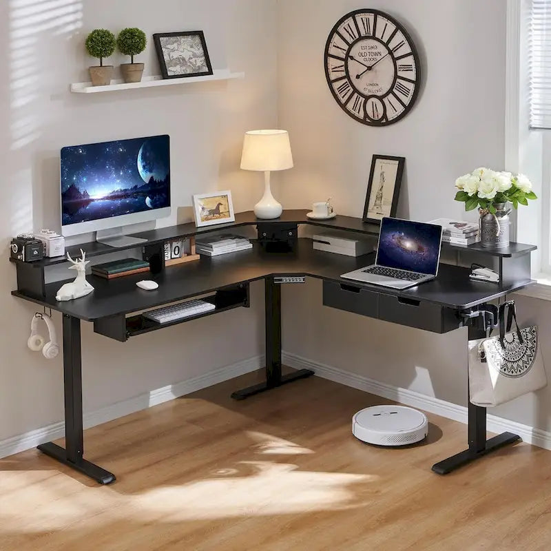 Bureau d'ordinateur électrique en L de 60 po, bureau de jeu réglable en hauteur