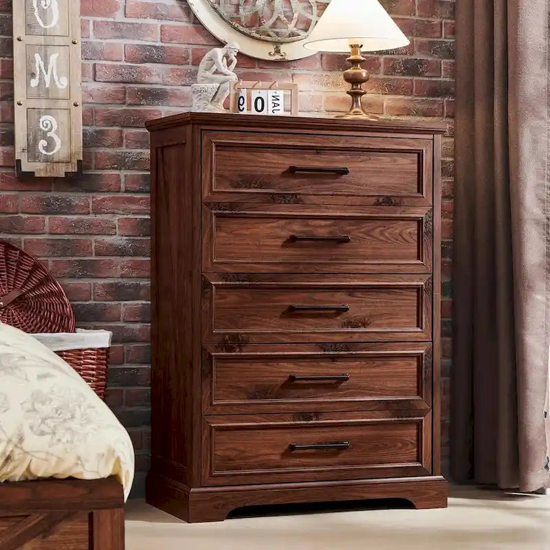 Commode de campagne à 5 tiroirs, en bois rustique
