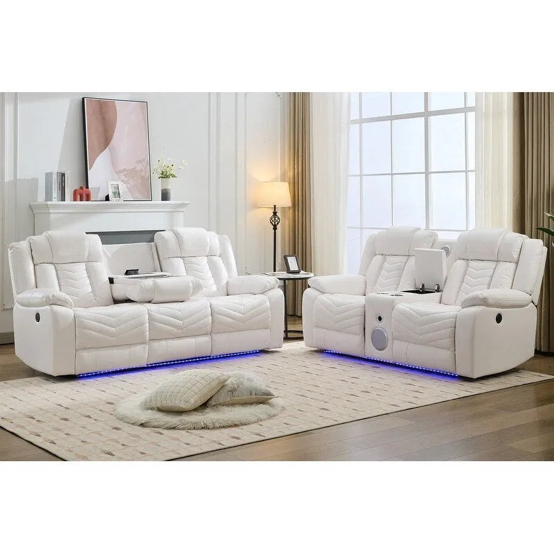 Ensemble de canapés inclinables électriques 6 places avec gravité zéro, haut-parleur de basses, chargeur sans fil, ports USB/Type-C, lumières LED, porte-gobelets, gris