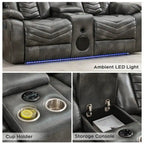 Ensemble de canapés inclinables électriques 6 places avec gravité zéro, haut-parleur de basses, chargeur sans fil, ports USB/Type-C, lumières LED, porte-gobelets, gris