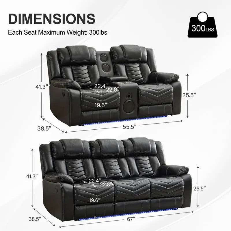 Ensemble de canapés inclinables électriques 6 places avec gravité zéro, haut-parleur de basses, chargeur sans fil, ports USB/Type-C, lumières LED, porte-gobelets, gris