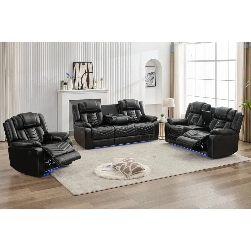 Ensemble de canapés inclinables électriques 6 places avec gravité zéro, haut-parleur de basses, chargeur sans fil, ports USB/Type-C, lumières LED, porte-gobelets, gris