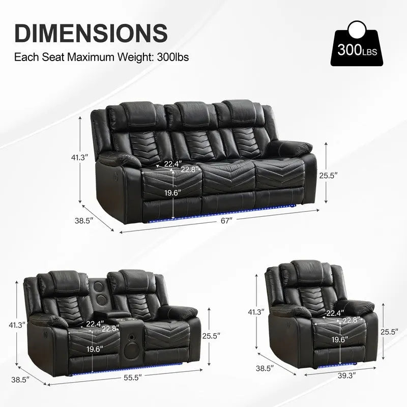 Ensemble de canapés inclinables électriques 6 places avec gravité zéro, haut-parleur de basses, chargeur sans fil, ports USB/Type-C, lumières LED, porte-gobelets, gris