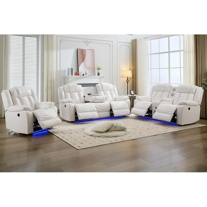 Ensemble de canapés inclinables électriques 6 places avec gravité zéro, haut-parleur de basses, chargeur sans fil, ports USB/Type-C, lumières LED, porte-gobelets, gris