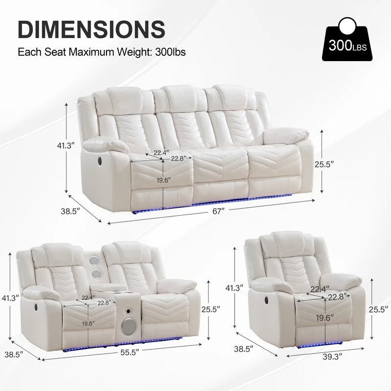 Ensemble de canapés inclinables électriques 6 places avec gravité zéro, haut-parleur de basses, chargeur sans fil, ports USB/Type-C, lumières LED, porte-gobelets, gris