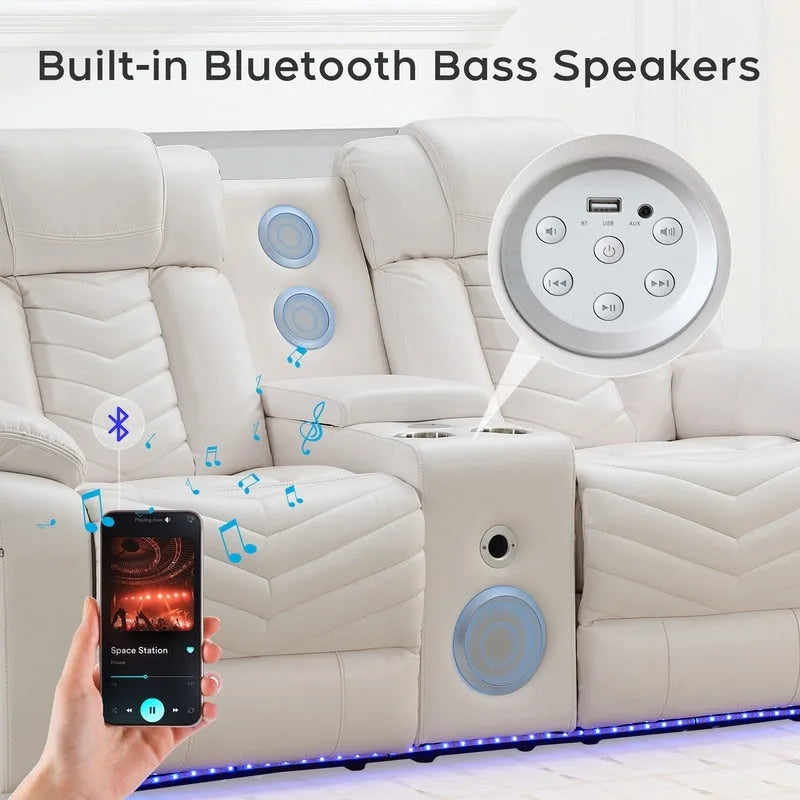 Ensemble de canapés inclinables électriques 6 places avec gravité zéro, haut-parleur de basses, chargeur sans fil, ports USB/Type-C, lumières LED, porte-gobelets, gris