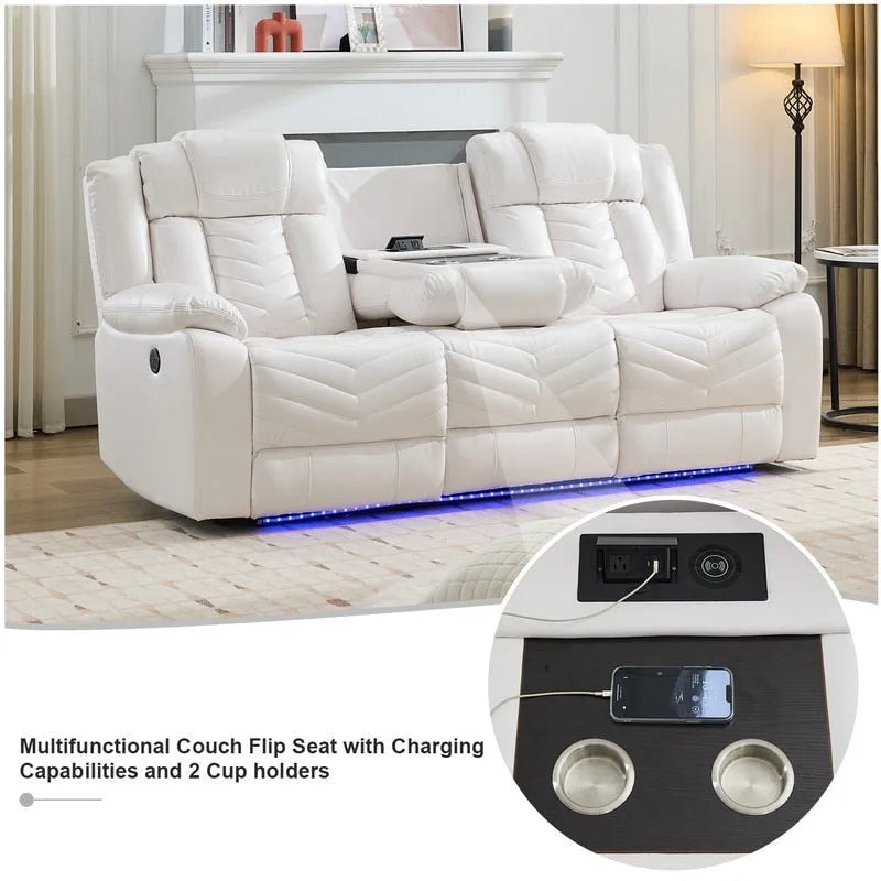 Ensemble de canapés inclinables électriques 6 places avec gravité zéro, haut-parleur de basses, chargeur sans fil, ports USB/Type-C, lumières LED, porte-gobelets, gris