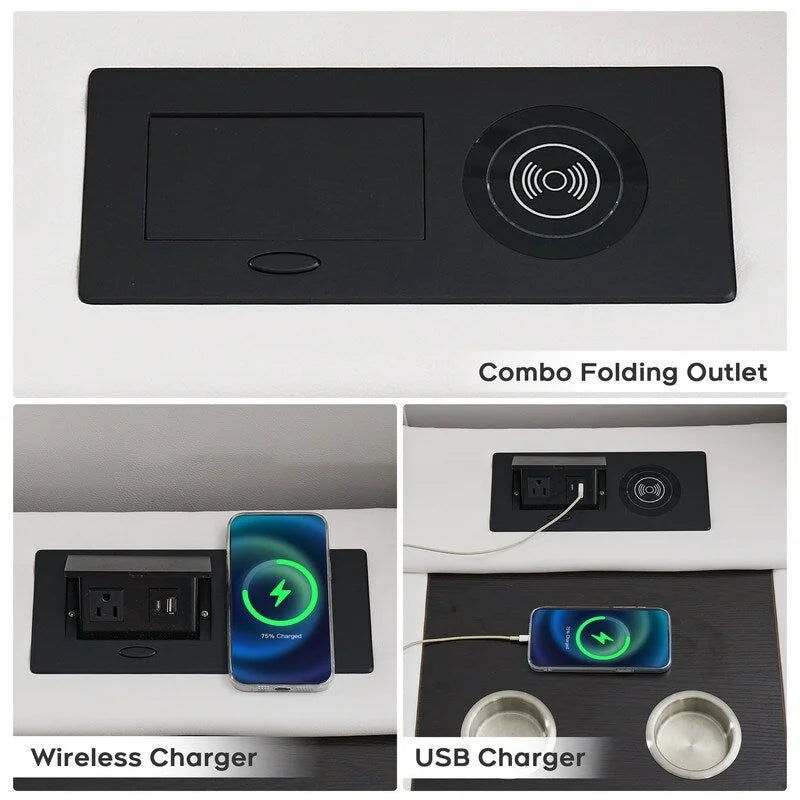 Ensemble de canapés inclinables électriques 6 places avec gravité zéro, haut-parleur de basses, chargeur sans fil, ports USB/Type-C, lumières LED, porte-gobelets, gris