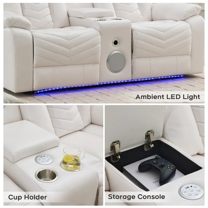 Ensemble de canapés inclinables électriques 6 places avec gravité zéro, haut-parleur de basses, chargeur sans fil, ports USB/Type-C, lumières LED, porte-gobelets, gris