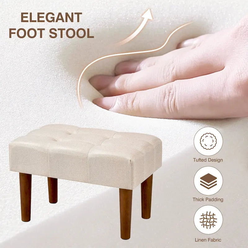 Petit repose-pieds ottoman, repose-pieds ottoman en lin avec pieds, repose-pieds rembourré rectangulaire pour canapé, salon, sous le bureau
