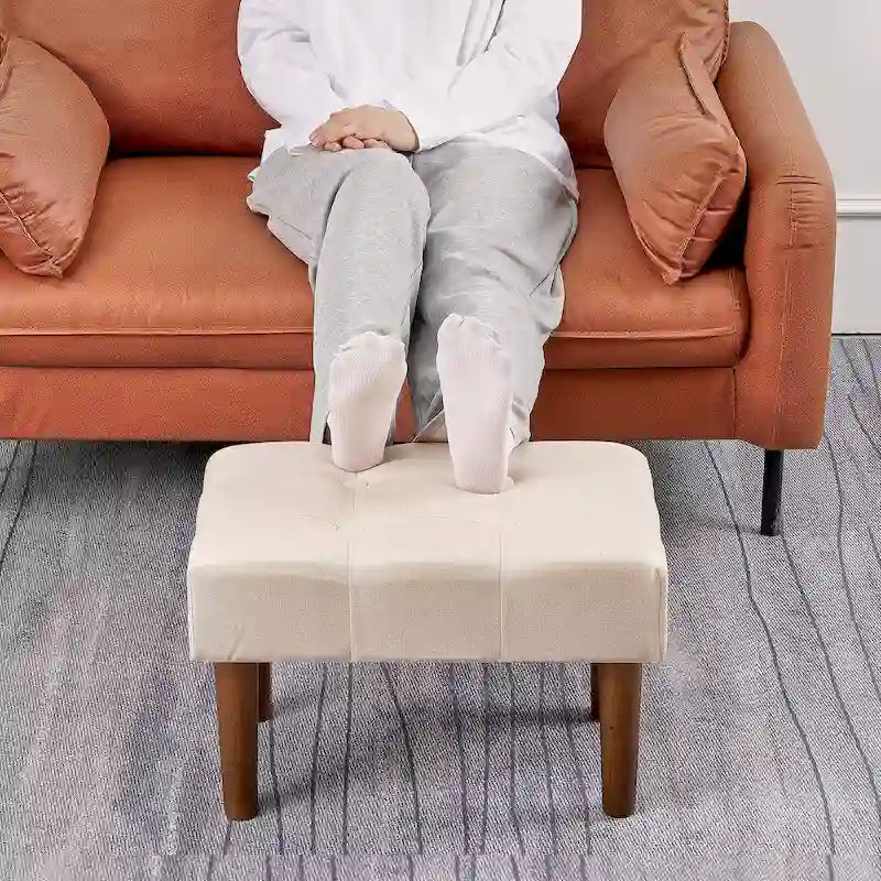 Petit repose-pieds ottoman, repose-pieds ottoman en lin avec pieds, repose-pieds rembourré rectangulaire pour canapé, salon, sous le bureau