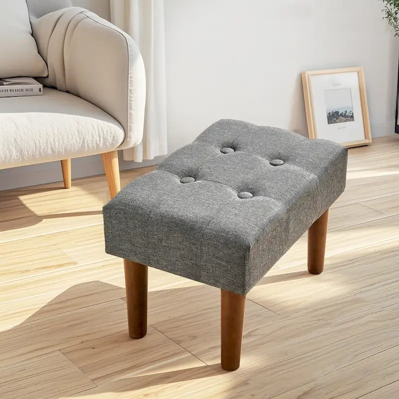 Petit repose-pieds ottoman, repose-pieds ottoman en lin avec pieds, repose-pieds rembourré rectangulaire pour canapé, salon, sous le bureau
