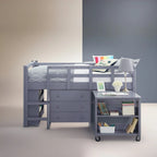 Lit mezzanine simple bas avec bureau et rangement - Lit mezzanine pour enfants en pin avec armoire et espace d'étude
