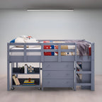 Lit mezzanine simple bas avec bureau et rangement - Lit mezzanine pour enfants en pin avec armoire et espace d'étude